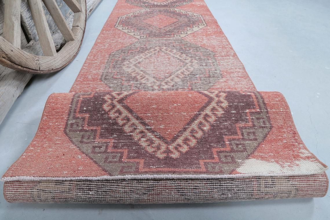 photo furniture 93x356 Cm Turkish Oushak Vintage Runner, Wool, Handmade, Runner Rug, Turkish Rugs, Hallway Home Decor, Farmhouse Faded Art Deco Diamond