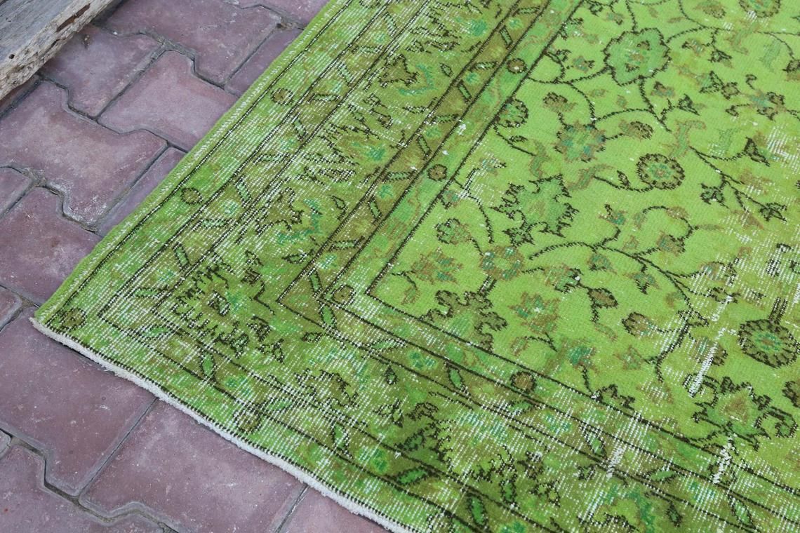 206x305 Cm Modern Area Rug, Luxury Vintage Turkish Rug, Bohemian Oushak Rug, Green Floral Rug, Wool Rug, Home Decor, Green, Turkey Rug, Rugs photo buy