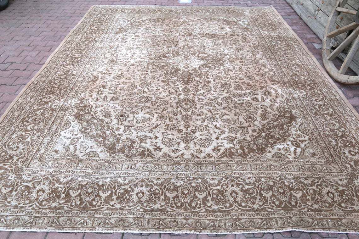 294x377 Cm Rare, Turkish Rug, Oriental, Living Room Area Rug, Rugs, Neutral Hand Knotted, Traditional Wool Rug, Pinkish Faded Brown, Beige