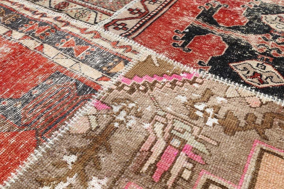 photo furniture Turkish Area Rug, Patch Rug, Vintage Rug, Modern, Art, Oushak Bohemian Wool Patchwork Rug, Natural, Handmade, Farmhouse Decor