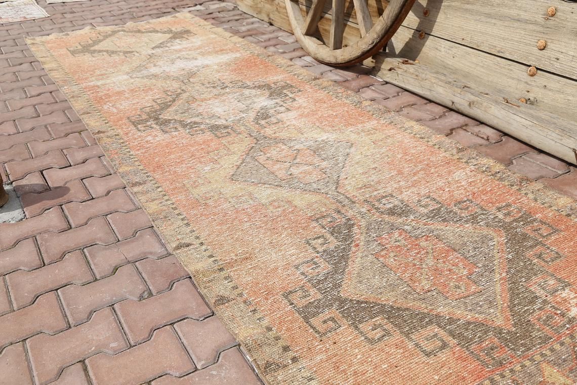 109x353 Cm Runner Rug, Turkish Runner, Turkish Rug, Rugs Runner, Orange, Beige, Turkish Runner Rug, Wool Rug, Vintage Rug, Bohemian Runner photo furniture