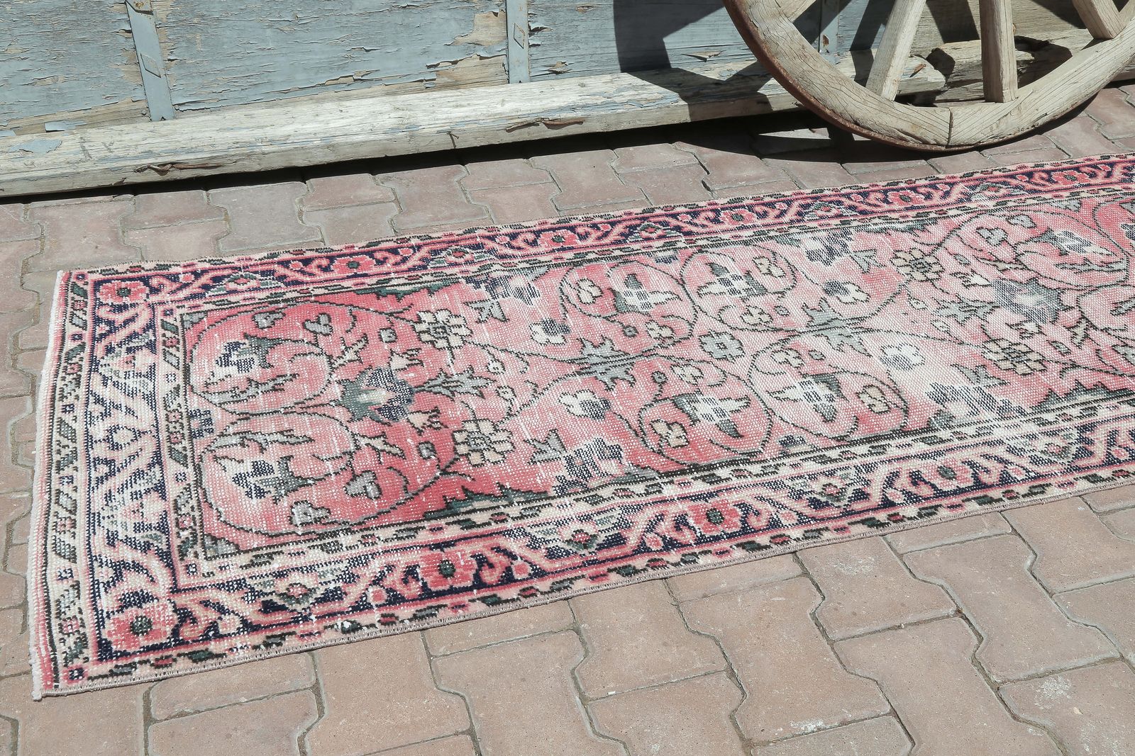 82x334 Cm Turkish Pink Hallway Runner, Handmade Wool Runner, Home Decor, Faded Distressed Pink Carpet, Vintage Runner, Authentic Floral Carpet photo furniture