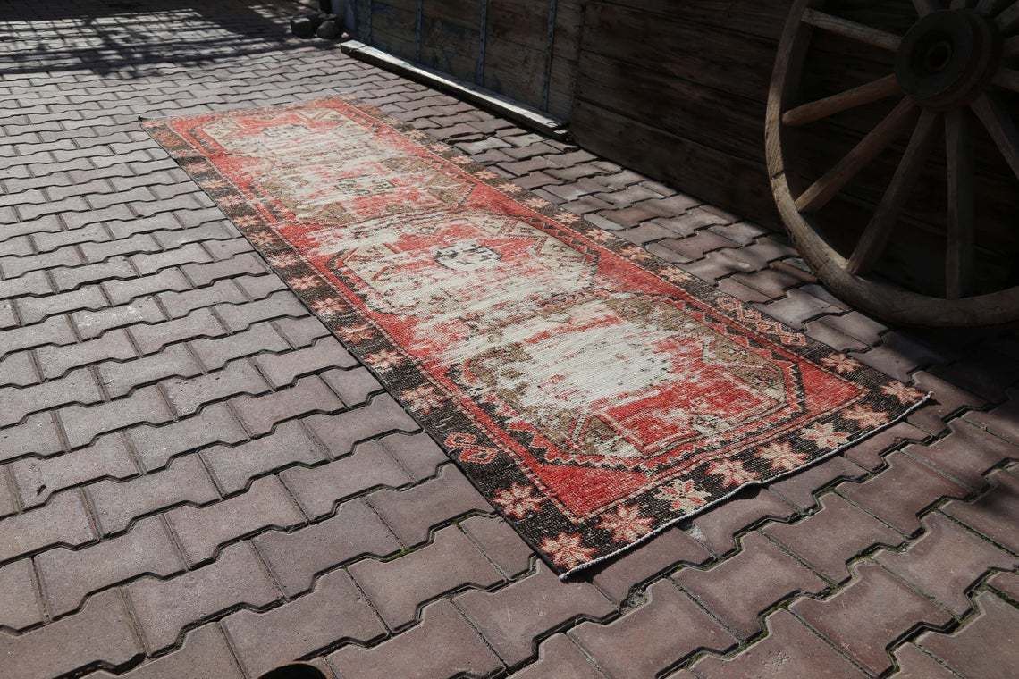 92x301 Cm Runner Rug, Turkish Runner, Red Runner, Red Rug, Vintage Runner, Turkish Rug, Rugs Runner, Distressed, Hallway Runner, Handmade Rug photo furniture