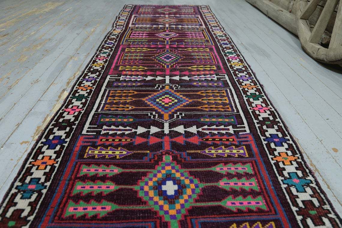 91x327 Cm Turkish Runner, Herki, Runner Rug, Flatweave Rug, Rugs Runner, Turkey Rug, Vintage Rug, Bohemian, Home Decor, Wool Rug, Purple, Pink