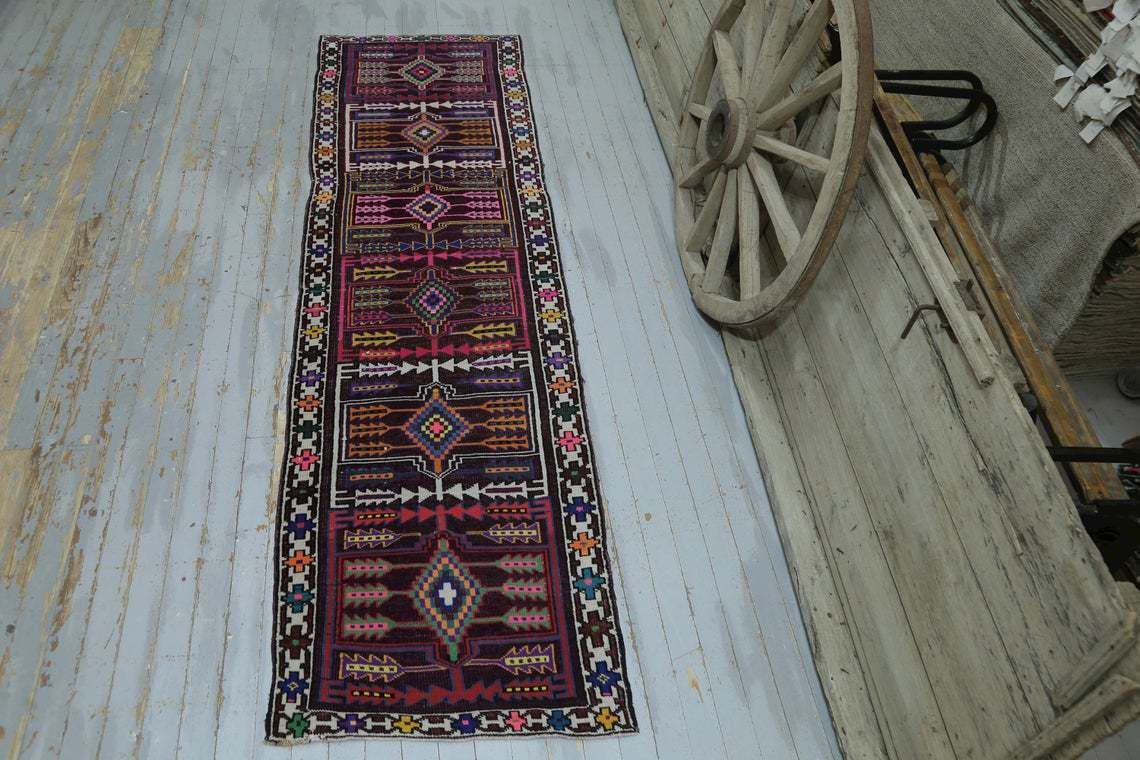 91x327 Cm Turkish Runner, Herki, Runner Rug, Flatweave Rug, Rugs Runner, Turkey Rug, Vintage Rug, Bohemian, Home Decor, Wool Rug, Purple, Pink photo for sale