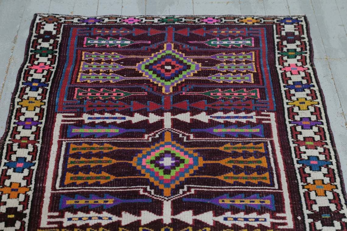 91x327 Cm Turkish Runner, Herki, Runner Rug, Flatweave Rug, Rugs Runner, Turkey Rug, Vintage Rug, Bohemian, Home Decor, Wool Rug, Purple, Pink photo Textiles
