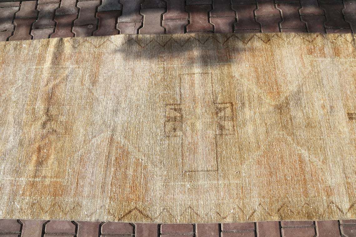 105x332 Cm Boho Chic Luxury Turkish Runner Rug, Long Runner Rug, Turkish Rug, Vintage Rug, Bohemian Rug, Wool Faded Beige Natural Home Decor photo vinterior