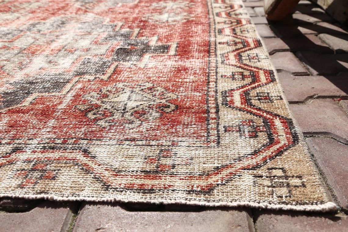 114x389 Cm Turkish Runner Rug, Rugs Runner, Vintage Runner, Runner Rug Red, Turkish Runner Rug, Oushak Runner, Hallway Faded Red Diamond photo Textiles