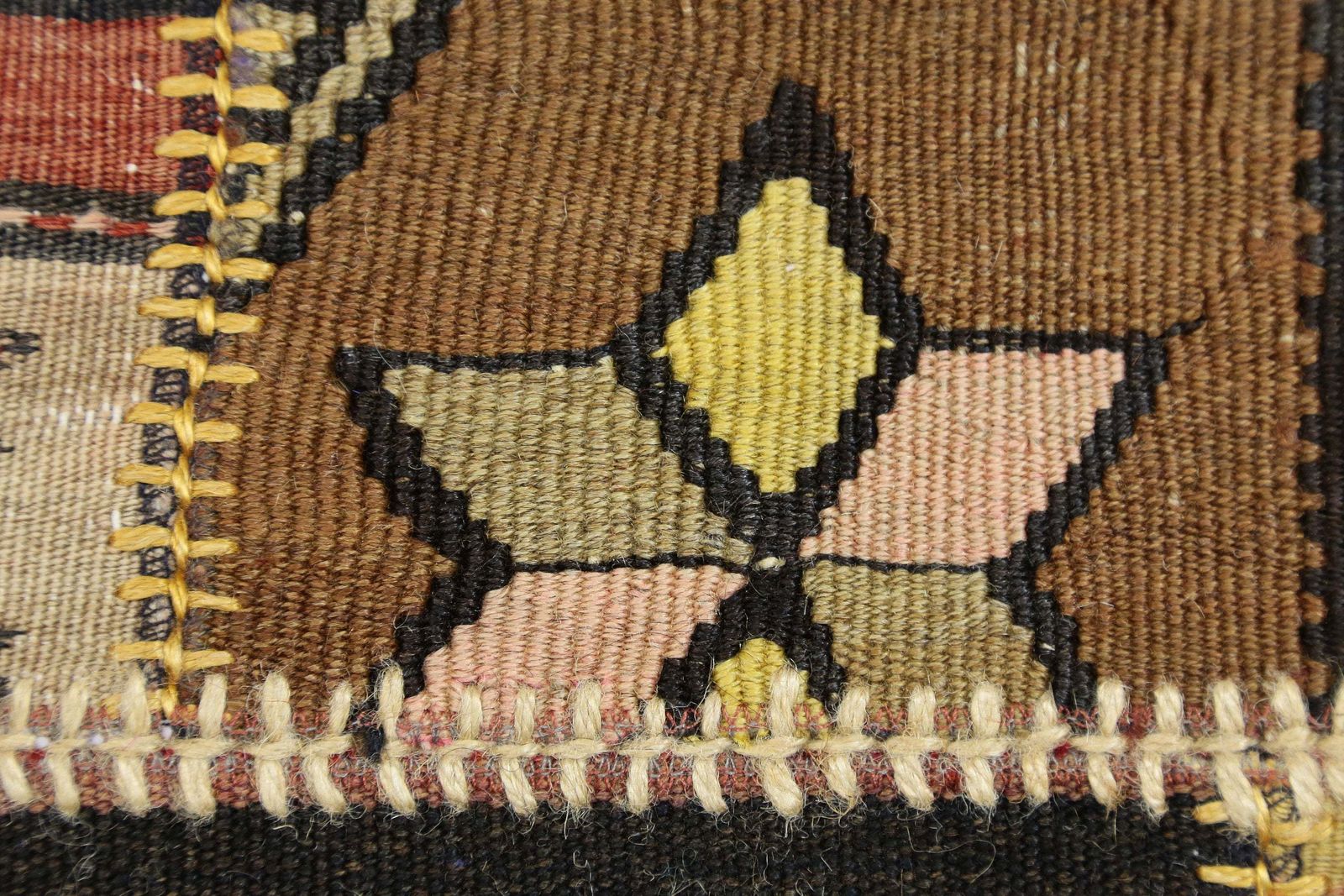 226x369 Cm Traditional Patchwork Kilim Rug, Beige Brown Colors, Natural Turkish Area Rug, Large Mid Century Modern Kilim Patchwork Rug photo vinterior