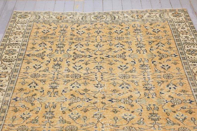 Wide Runner, Turkish Runner, Hand Knotted, Floral Runner, Turkey Rug, Hallway Runner, Home Decor, Rugs, Faded Orange, Beige Floral photo Textiles