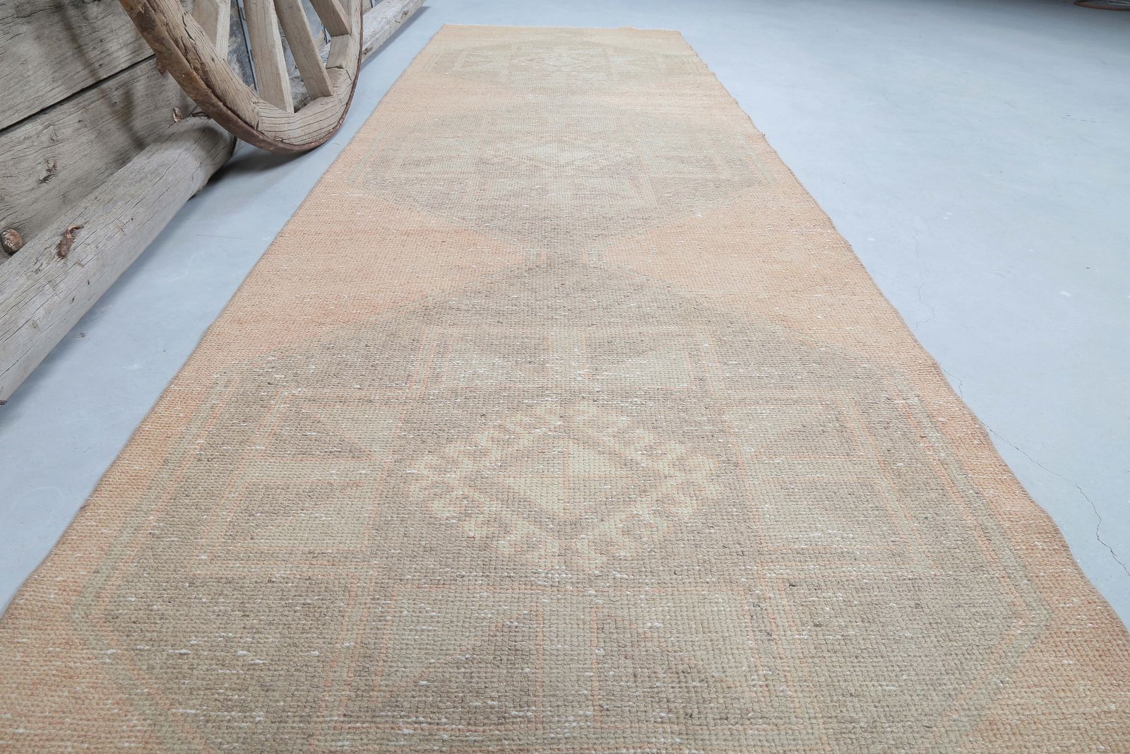96x336 Cm Turkish Runner, Oushak Runner, Vintage Runner, Wool Handmade Rug, Turkey, Hallway Runner, Home Decor, Faded Peach Beige Neutral photo furniture