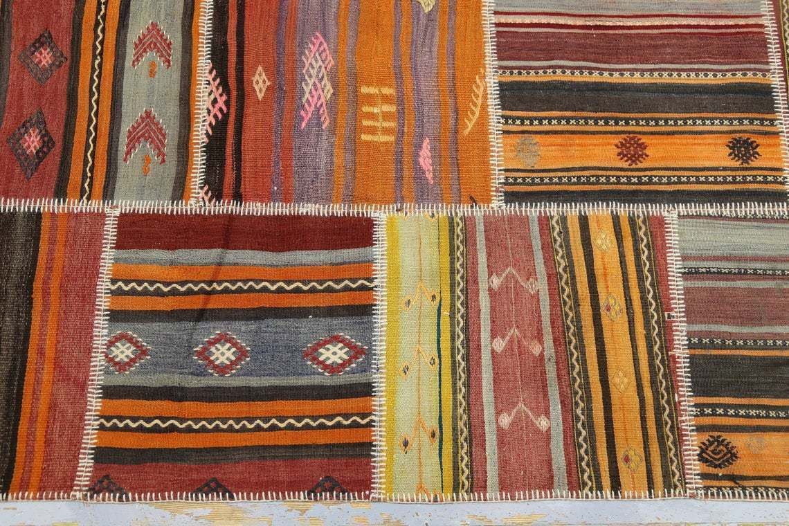 Special Design Patchwork Kilim Rug Vintage Handmade Patch Rugs Oushak Anatolian Teppich Vintage Carpet Tapis Aztec Style Boho 6.7x10 Ft photo vintage