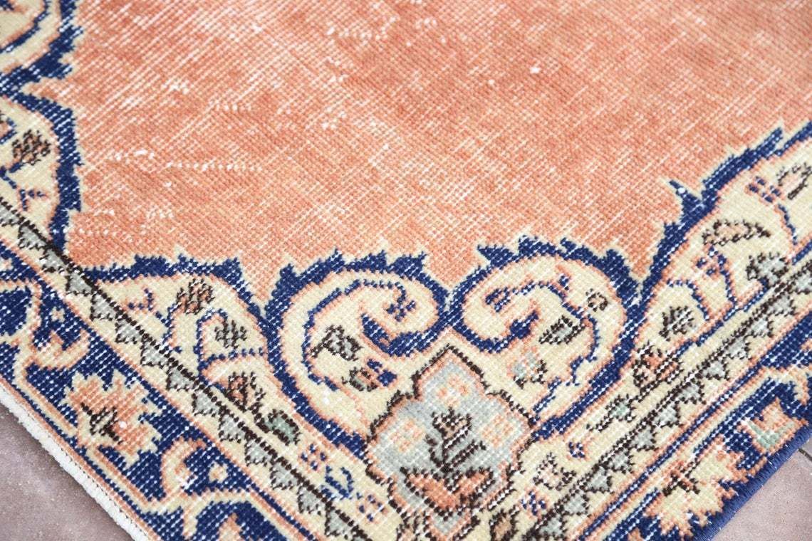 86x369 Cm Turkish Runner Rug, Vintage Oushak Runner Rug, Bohemian Rug, Wool Rug, Home Decor, Boho Rug, Carpet Orange Faded Navy Blue photo 332.0