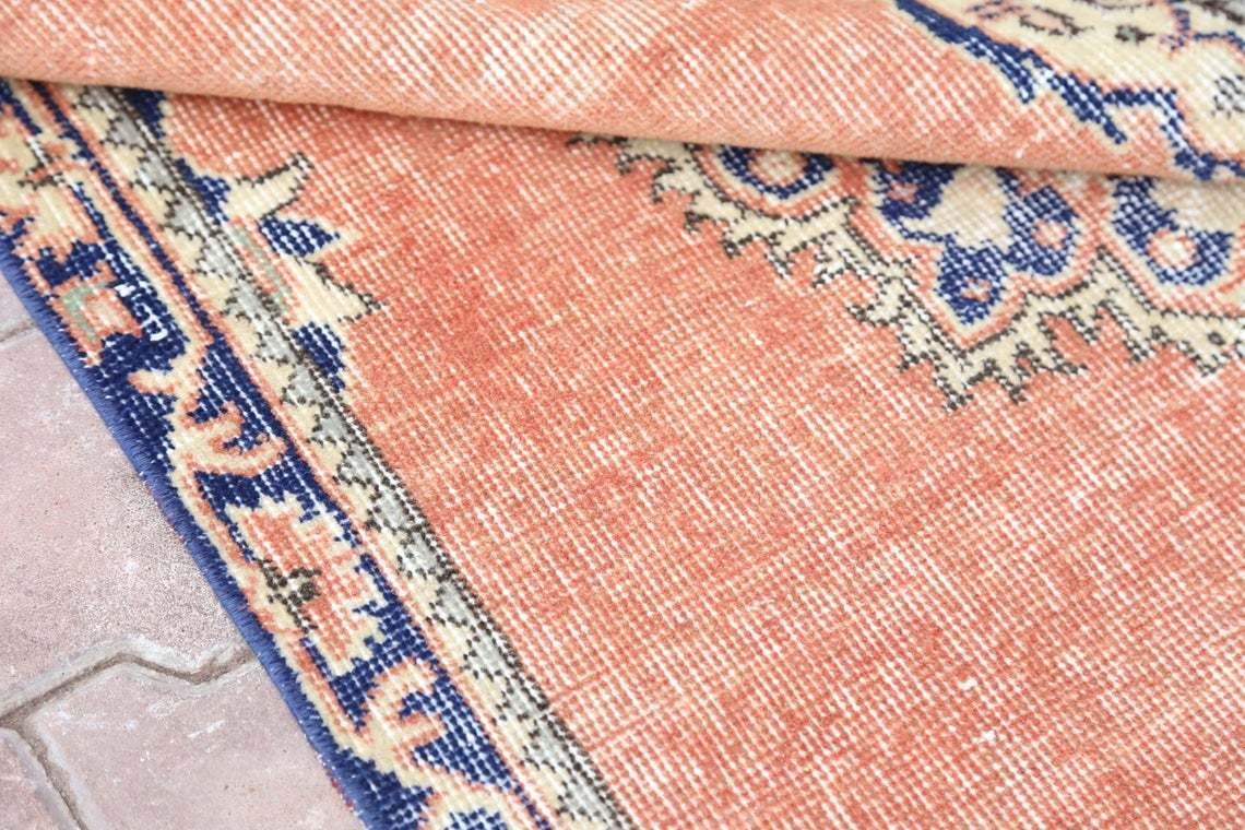 photo for sale 86x369 Cm Turkish Runner Rug, Vintage Oushak Runner Rug, Bohemian Rug, Wool Rug, Home Decor, Boho Rug, Carpet Orange Faded Navy Blue