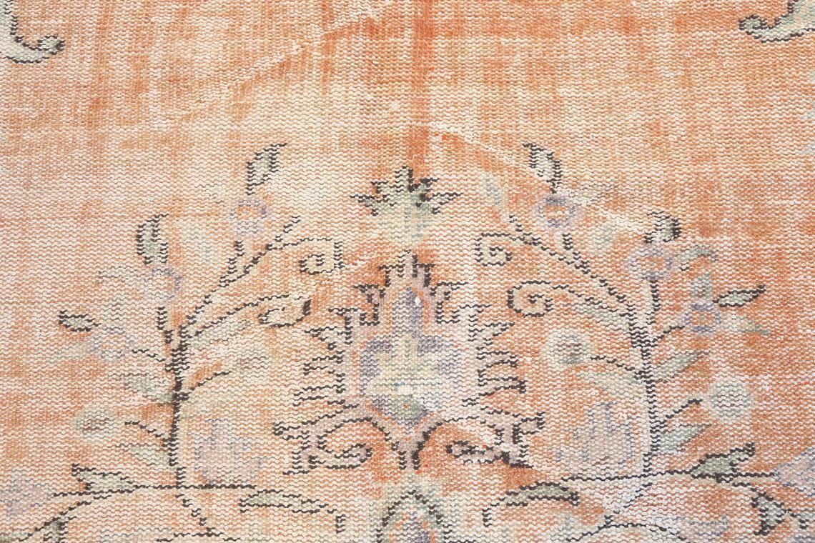 5.5x9, Vintage Rug, Turkish Rug, Distressed Rug, Handwoven, Medallion, Oriental, Floral, Wool, Area Rug, Oushak Rug, Pink, Orange, Beige photo 461.0