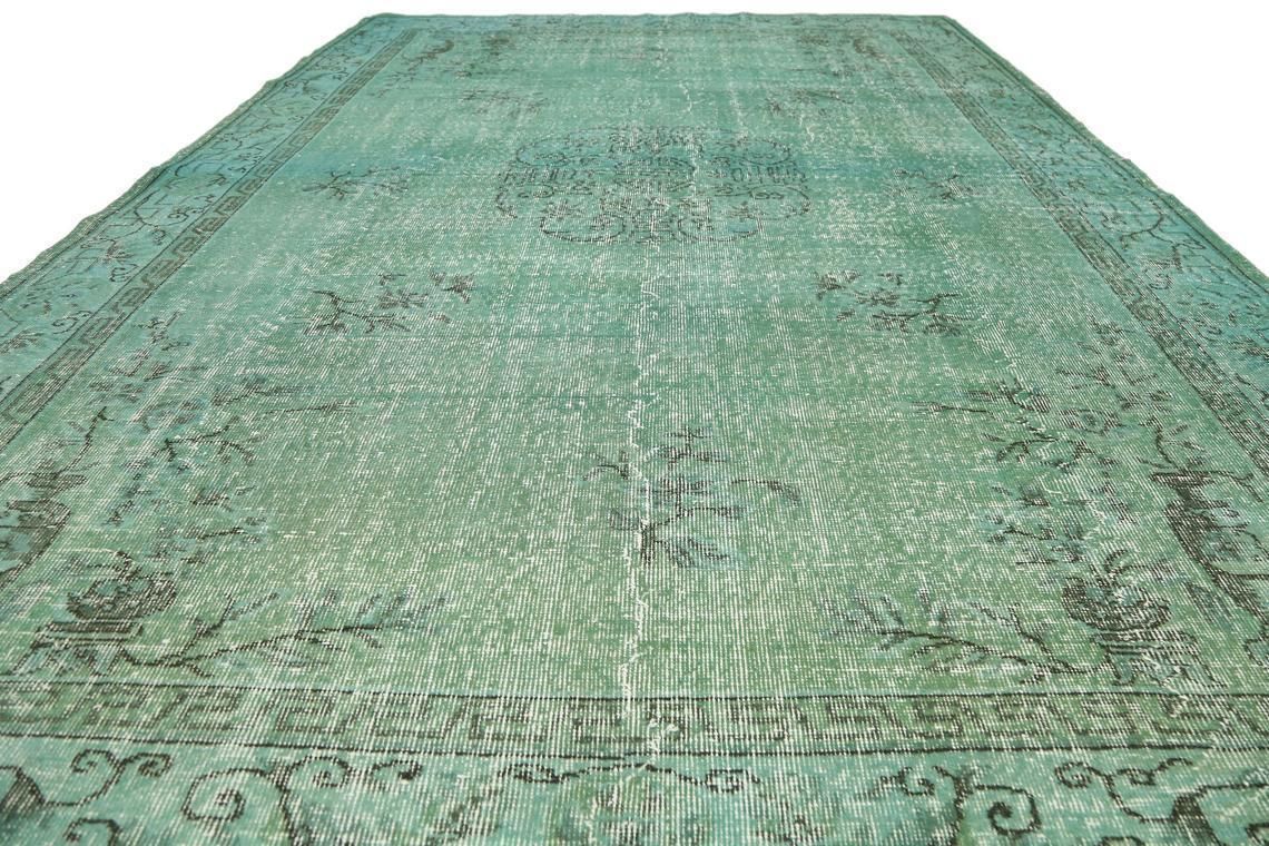7x10.2, Teal Turkish Rug, Wool Rug, Vintage Rug, Home Decor, Area Rug, Distressed Rug, Bohemian Rug, Oushak Rug, Teal Decor, Turquoise photo furniture