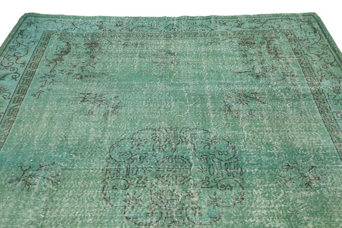 7x10.2, Teal Turkish Rug, Wool Rug, Vintage Rug, Home Decor, Area Rug, Distressed Rug, Bohemian Rug, Oushak Rug, Teal Decor, Turquoise photo 679.0