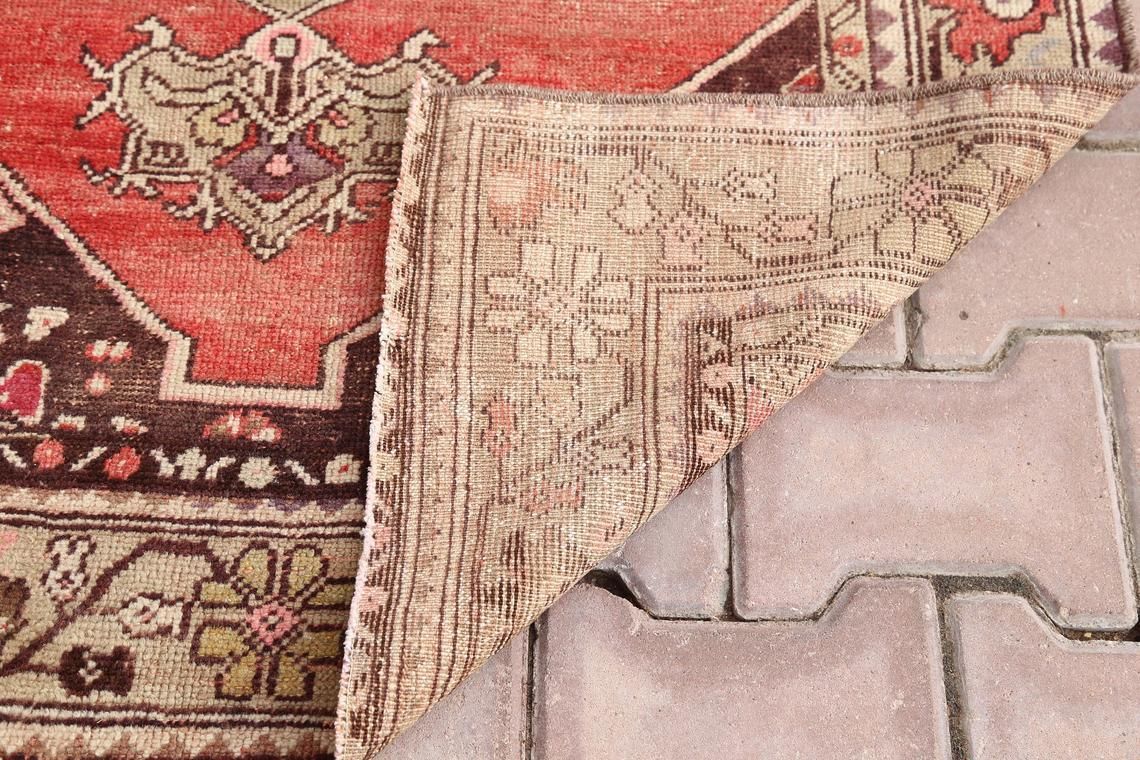 photo furniture 99x327 Cm Stark, Turkish Vintage Runner, Oushak Bohemian Wool Rug, Home Carpet, Faded Red Distressed Beige Rug, Kilim Motifs Antique Design