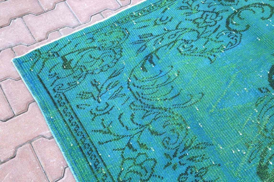 6.1x9.5, Modern, Turkish Rug, Vintage Rug, Area Rug, Turquoise Oushak Rug, Floor Decor, Teal, Blue, Greenish Central Motif Unique, Suffe Art photo buy