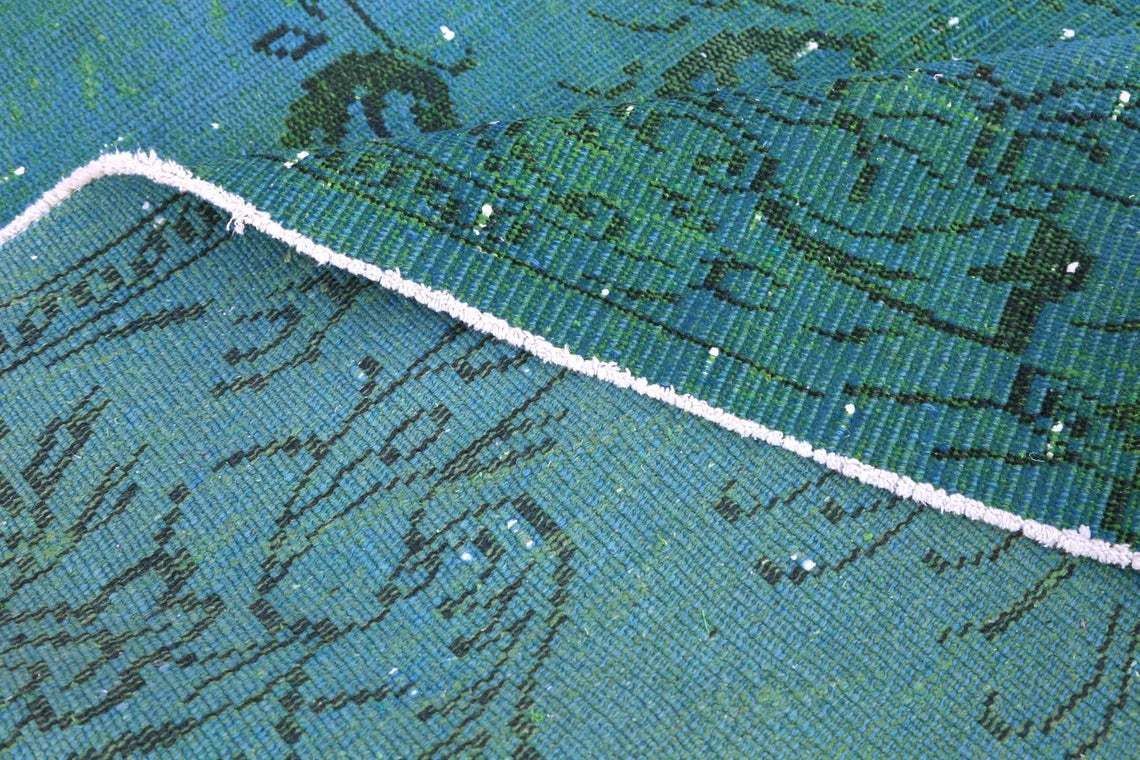 photo for sale 6.1x9.5, Modern, Turkish Rug, Vintage Rug, Area Rug, Turquoise Oushak Rug, Floor Decor, Teal, Blue, Greenish Central Motif Unique, Suffe Art