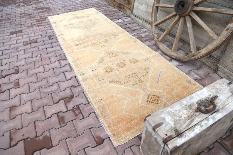 Runner Rug, Vintage Rugs Runner, Farmhouse Decor, Beige, Gold, Runner Rug, Hallway Runner, Faded, Beige Neutral, Rugs, Geometric photo Textiles
