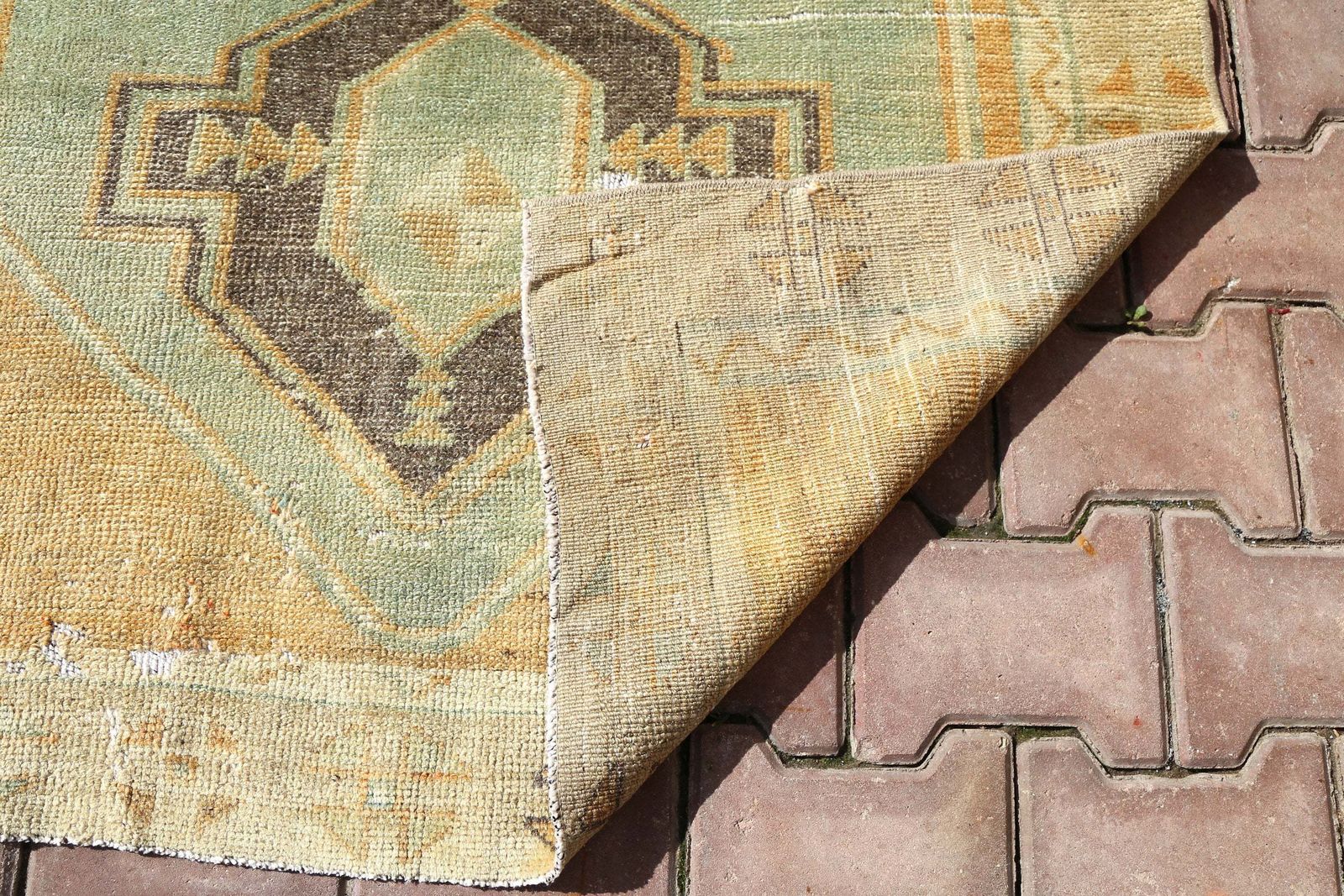 photo for sale 108x322 Cm Jade & Beige, Turkish Rug Runner, Hallway Runner Rug, Runner Rug, Turkish Rug, Handwoven Rug, Faded Orange Beige Oushak Boho