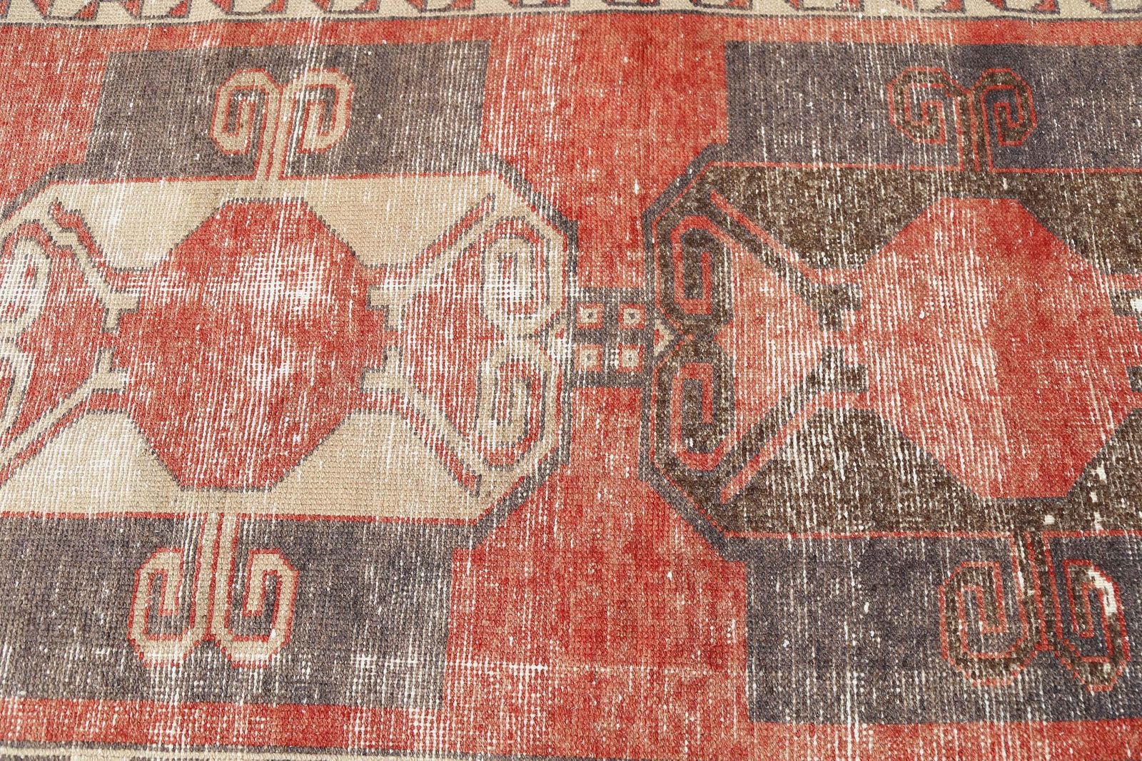 109x370 Cm Turkish Runner, Faded Red, Brown, Turkish Rug Runner, Runner Rug Red, Oushak Rug,Distressed Rug, Runner, Red photo Textiles