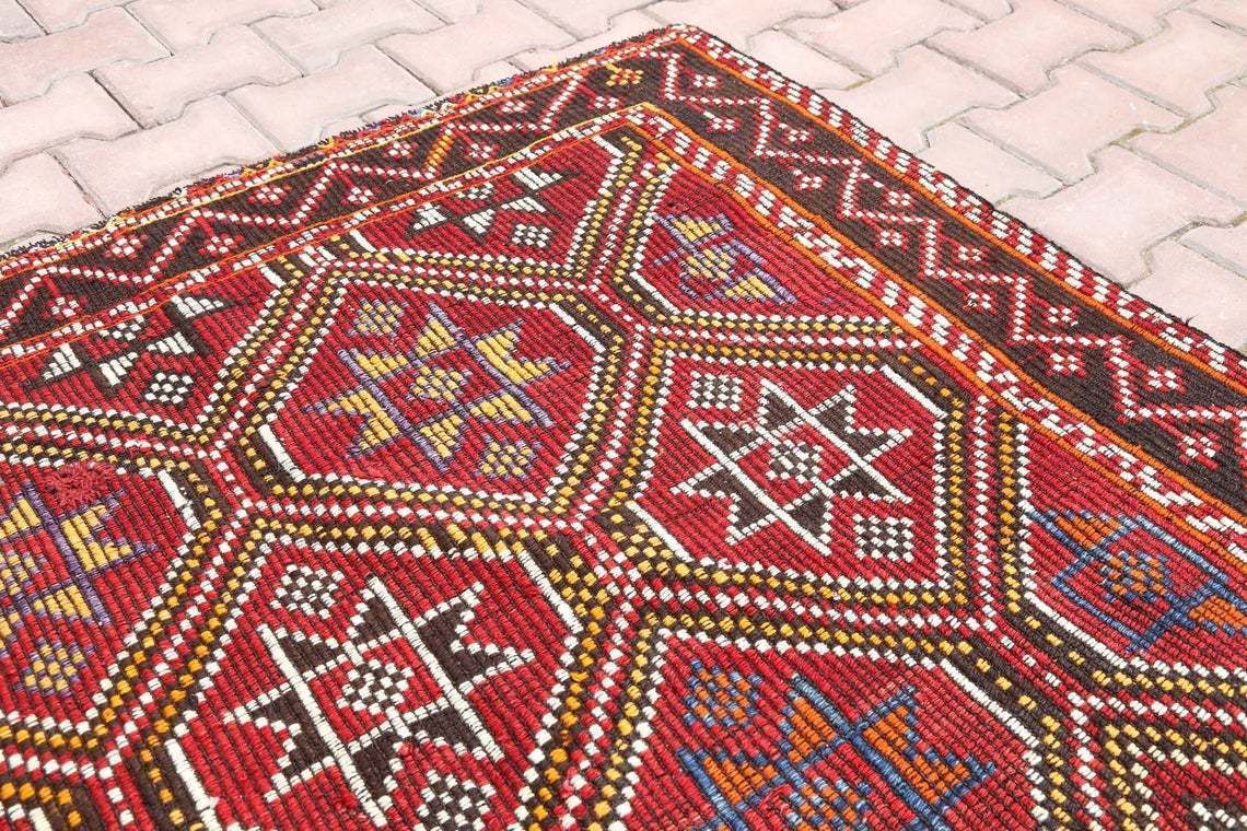 Turkish Kilim, Flatweave Rug, Vintage Kilim, Oushak Kilim, Wool, Handmade, Area Rug, Room Decor, Turkish Rug, Kilim Rug, Red, Rug photo 402.0