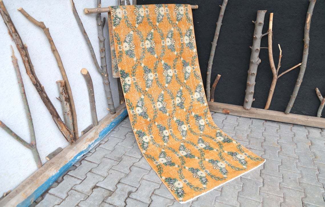 2'8x8'8 Ft, Turkish Runner Rug, Entryway Rug, Floral Rug, Farmhouse Rug, Decor Rug, Oushak Rug, Bathroom Rug, Authentic Rug, Handmade Rug photo furniture