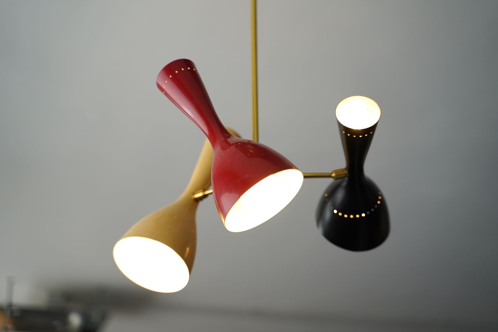 Midcentury Italian Brass And Lacquered Aluminium Ceiling Lamp From Stilnovo, 1950s photo furniture