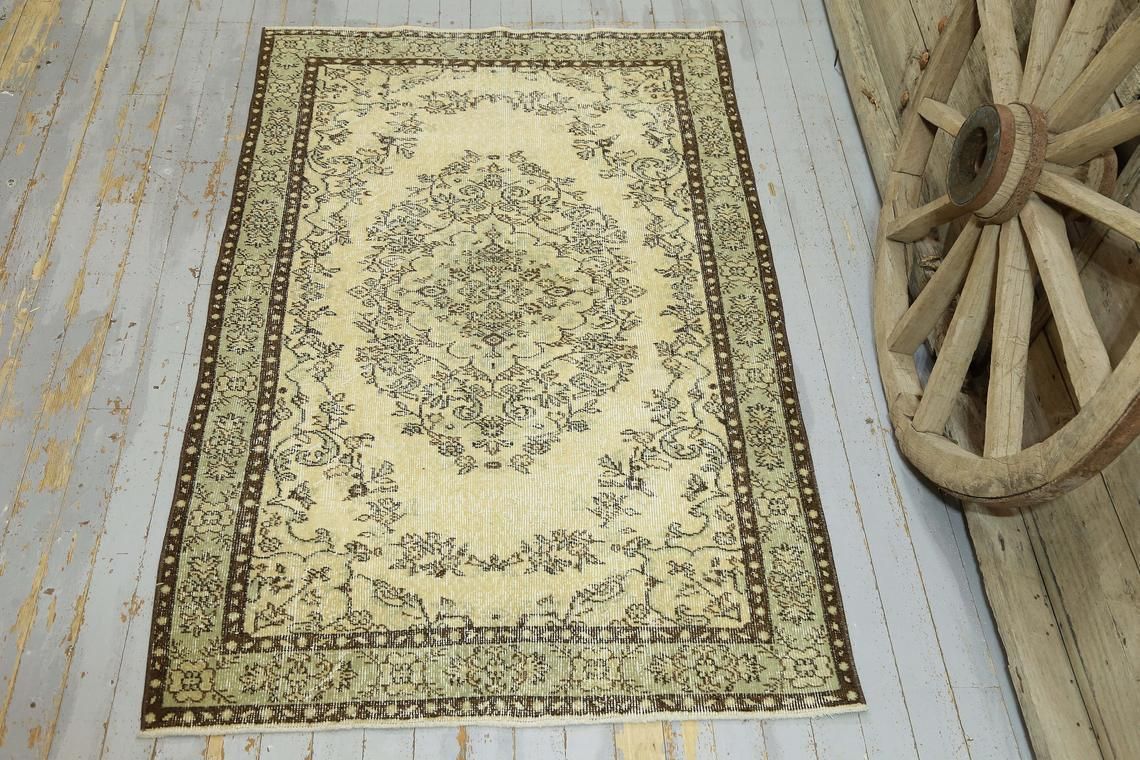Turkish Rug 4x6, Vintage Rug, Area Rug, Oushak Rug, Rugs, Wool Rug, Beige Rug, Bohemian Rug, Cotton Rug, Oriental Rug, Kitchen Rug, 4.1x6.9