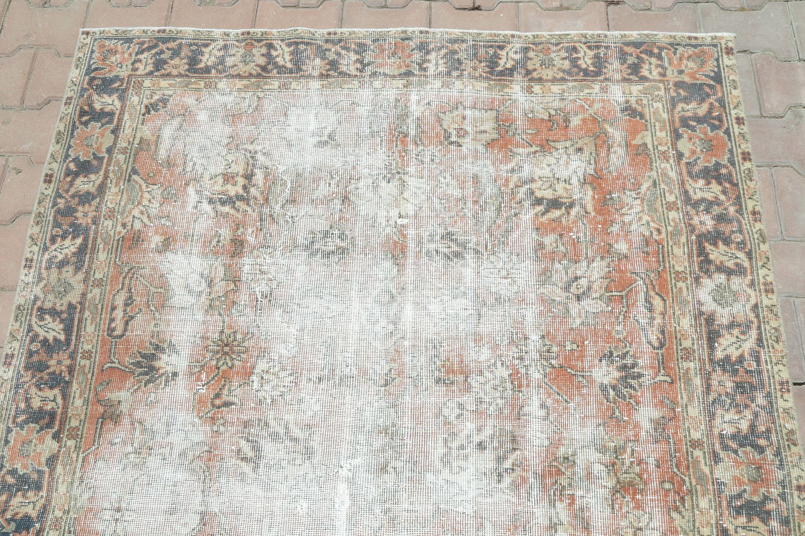 Turkish Area Rug, Handmade Rug, Beige, Handwoven Rug, Oushak Rug, Anatolian Area Rug, Turkish Vintage Rugs, Turkish Rug, Distressed, Natural photo 389.0