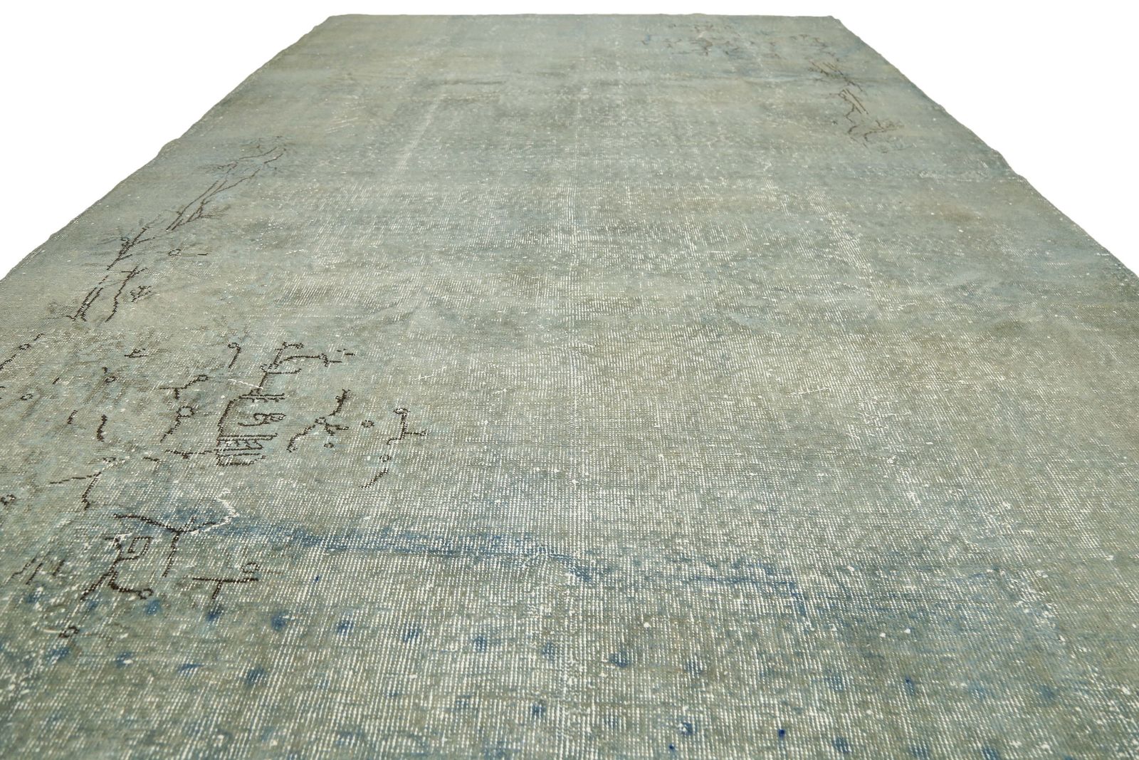 Antique Turkish Rug, Beige Handmade Rug, Area Rug, Oushak Rug, Blue, Wool On Cotton, Living Room Rug, Antique Living Room Rug photo for sale