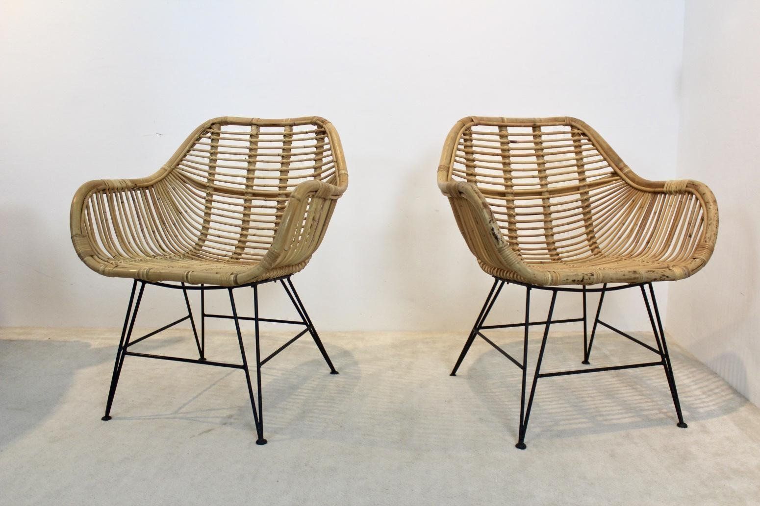 Dutch Wicker & Steel Chairs, Set Of 2 photo vinterior