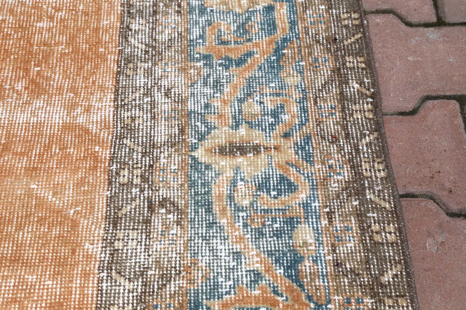Mediterranean Area Rug, Handmade Rug, Faded Orange Oushak Rug, Anatolian Turkish Rug, Vintage Boho Chic Luxury Natural, Organic photo vinterior