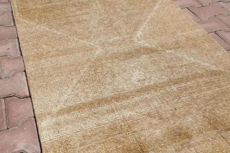 Hallway Turkish Beige Runner, Oushak Runner, Turkish Rug, Turkish Runner Rug, Turkey, , Tan, Brown, Vintage Rug, Faded Diamond photo Textiles