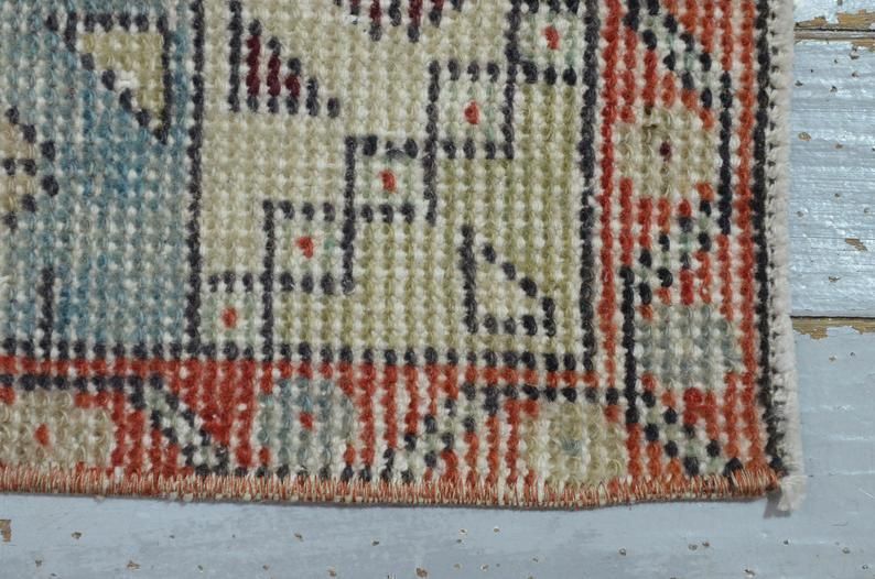 Turkish Vintage Runner, Distressed Oushak Runner Rug, Vintage Rug, Handmade, Distressed, Wool, Oriental, Floral, Red, Beige Runner photo buy