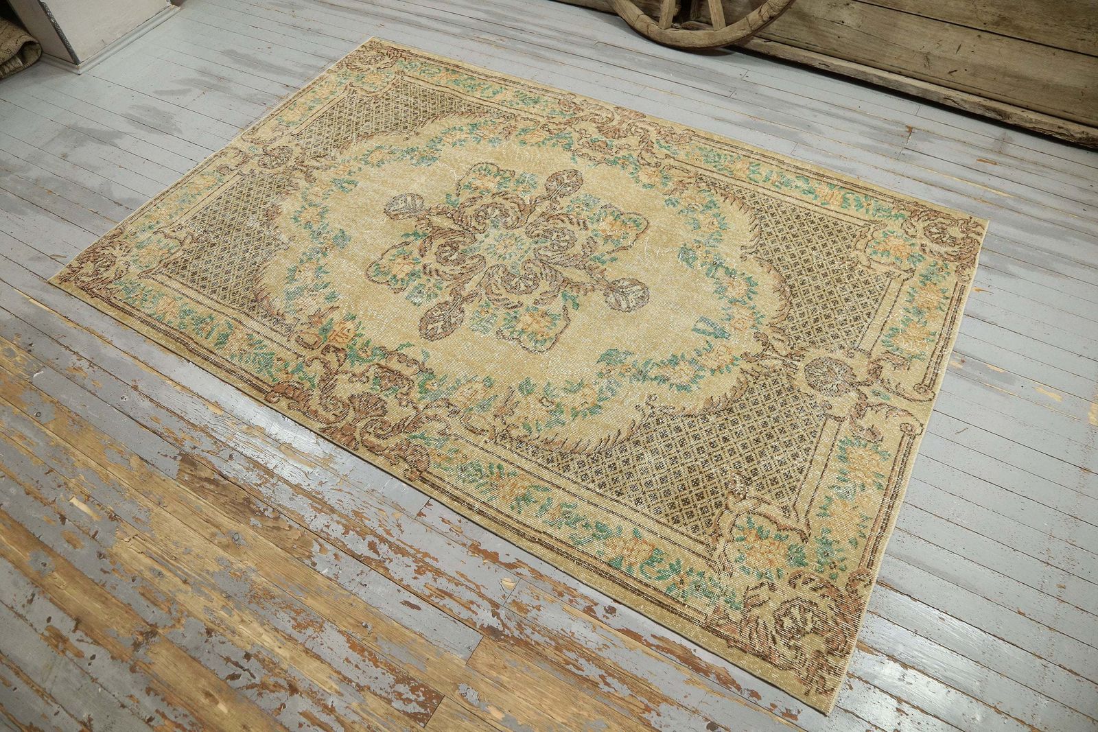 Turkish Oushak Rug, Oriental, Floral, Wool, Handmade, Room Decor, Living Room Rug, Turkey Rug, Red, Beige, Tan, Brown Natural photo for sale