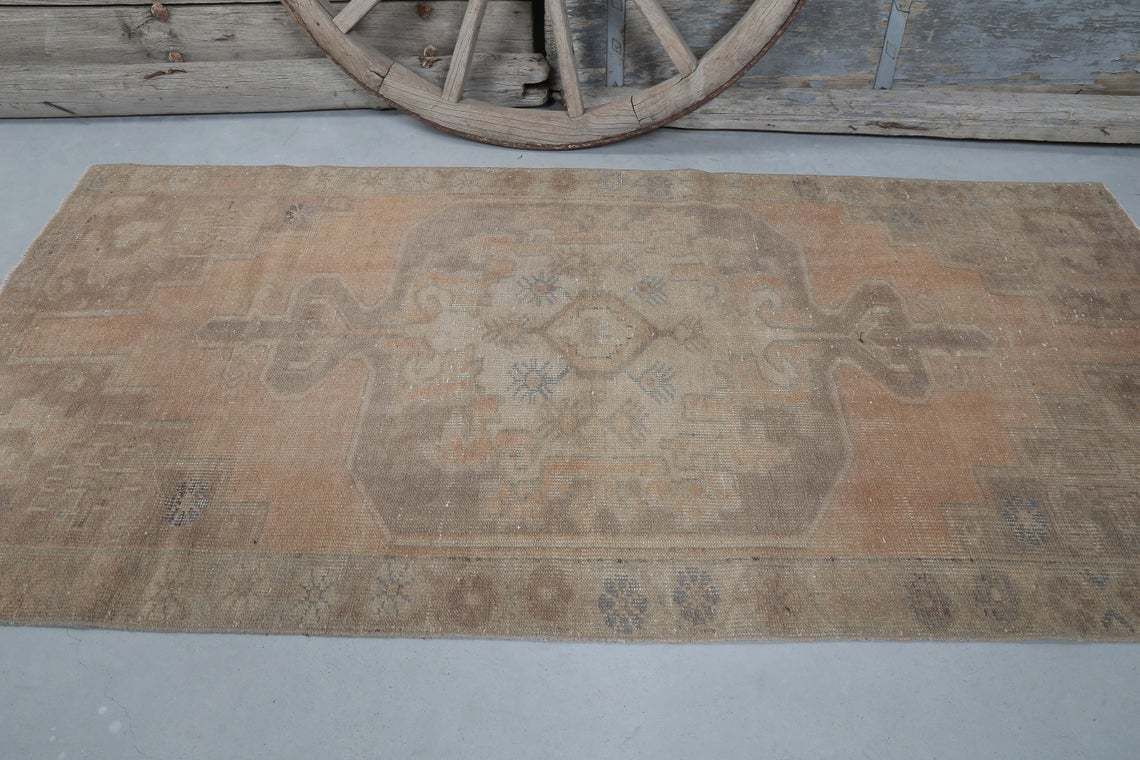 3.6x7.2 Runner Rug, Turkish Runner, Kitchen Throw Farmhouse Decor, Rugs, Area Rug, Bohemian Rug, Oriental Rug, Antique Rug, Beige Peach photo Textiles
