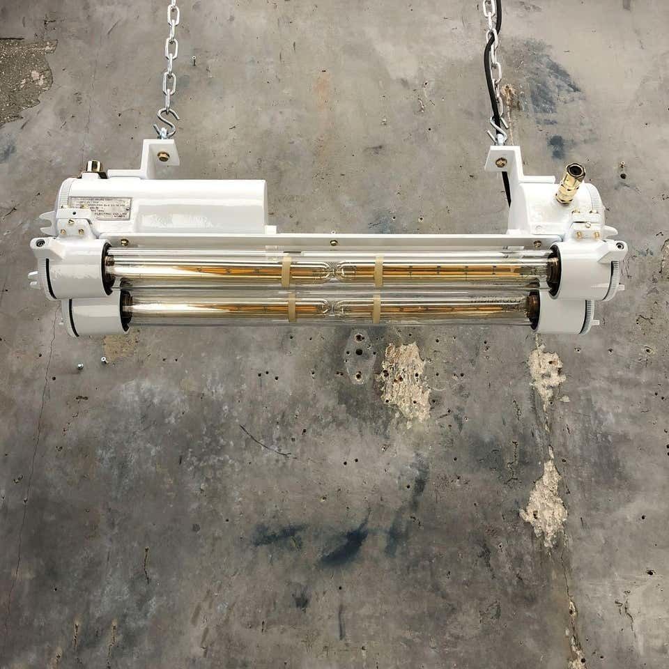 Vintage Industrial Edison L.E.D Flameproof Tube Ceiling Strip Light In White photo vinterior