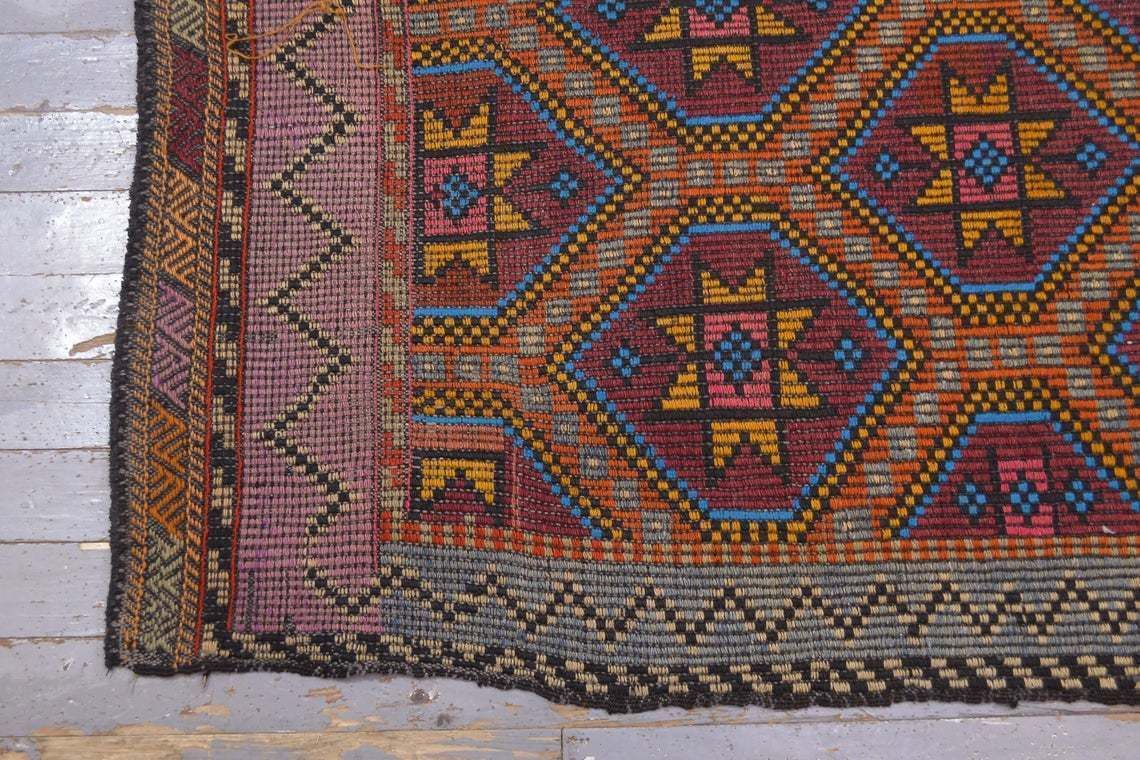 65x97, Turkish Kilim, Flatweave Rug, Vintage Kilim, Oushak Kilim, Handmade, Wool Kilim, Large , Area Kilim, Geometric, Manta, Orange, Blue photo buy