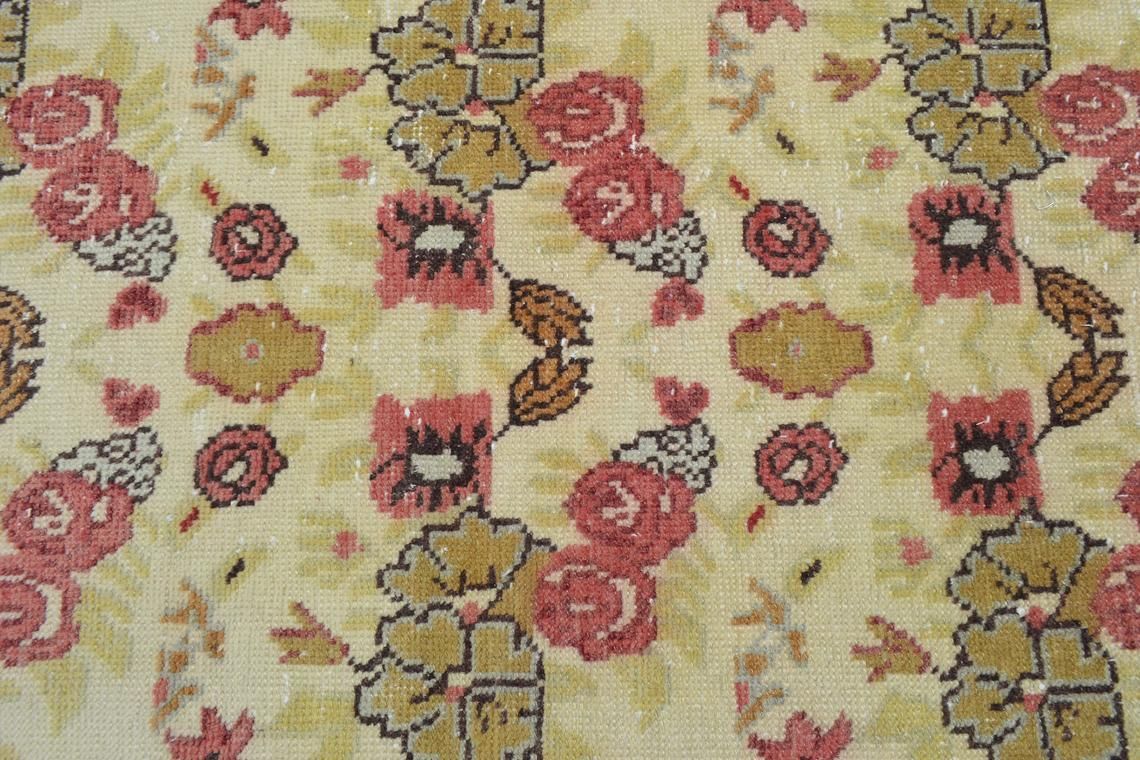 3.4x5.9, Turkish Rug, Throw Rug, Vintage Rug, Turkish Rug, Oushak Bohemian Rug, Home Decor, Boho Rug, Area Rug, Kitchen Beige Red Bordered photo Textiles