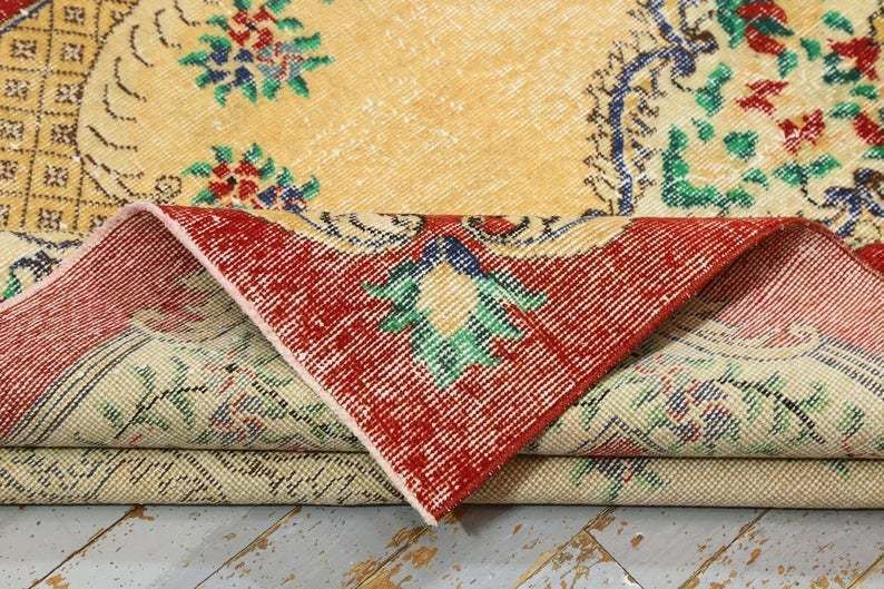 photo furniture 5.5x9.1, Antique Turkish Rug, Bohemian Rug, Natural Oushak Rug, Turkey Rug, Area Rug Carpet Beige Red Green Floral Wool Rug, Floral Rug