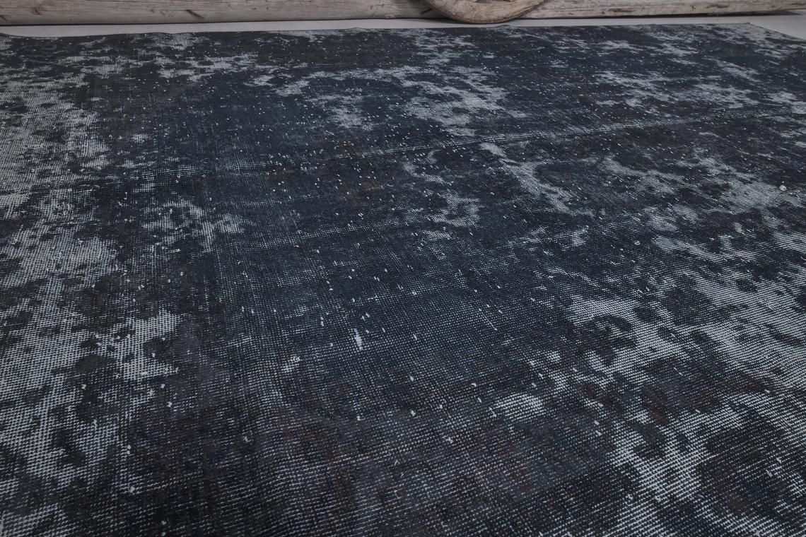 7x10.8 Distressed Black Dark Blue Vintage Turkish Faded Rug, Oushak Rug, Farmhouse Decor, Home Decor, Wool Rug, Area Rug, Modern, Decor photo vinterior