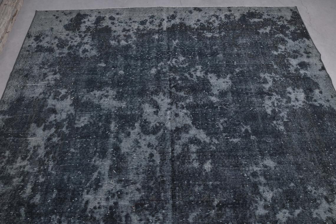 7x10.8 Distressed Black Dark Blue Vintage Turkish Faded Rug, Oushak Rug, Farmhouse Decor, Home Decor, Wool Rug, Area Rug, Modern, Decor photo buy