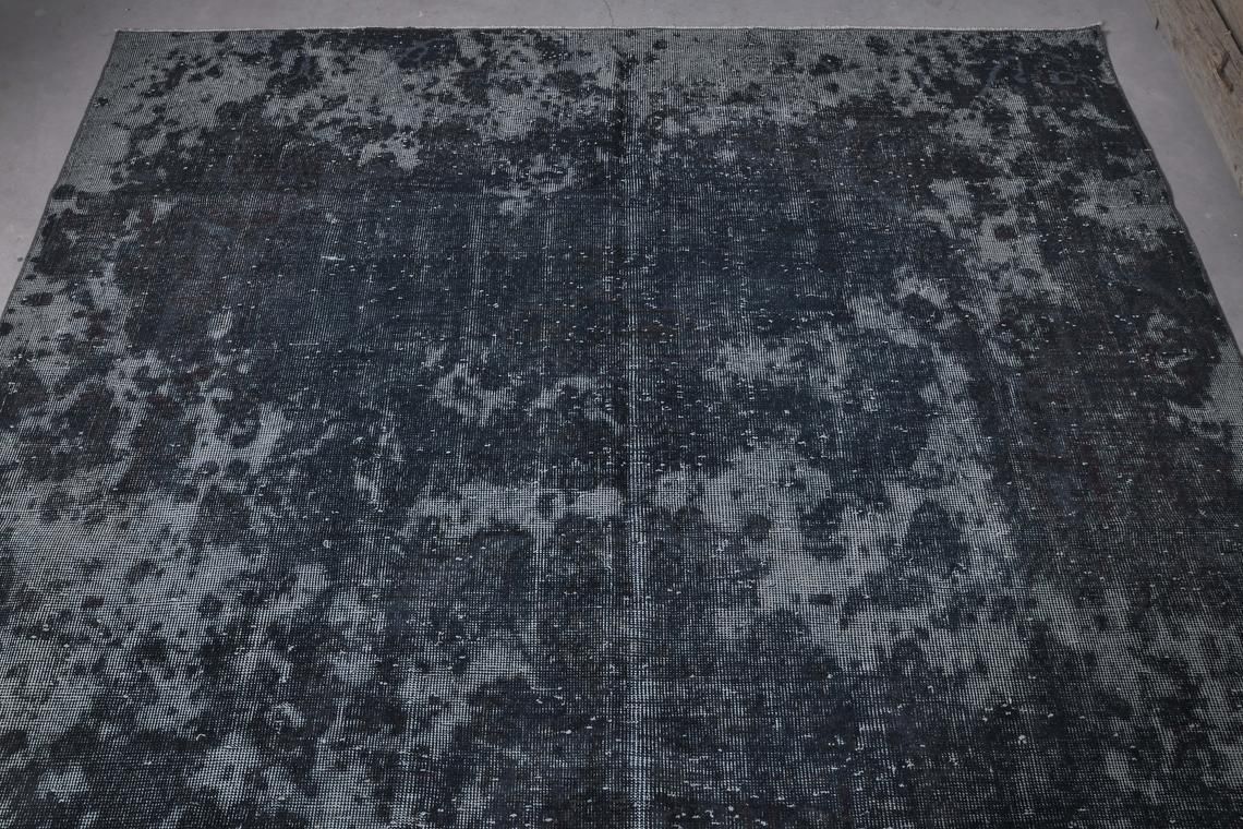 7x10.8 Distressed Black Dark Blue Vintage Turkish Faded Rug, Oushak Rug, Farmhouse Decor, Home Decor, Wool Rug, Area Rug, Modern, Decor photo vintage