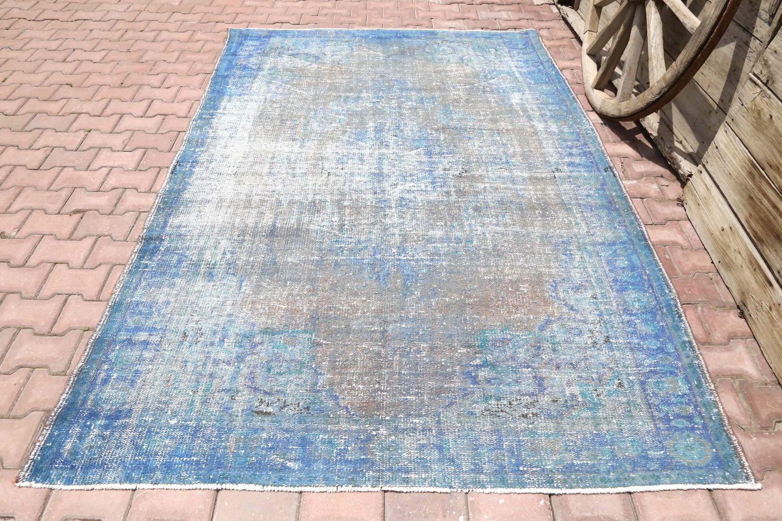 Blue, Vintage Turkish Rug, Handmade, Bohemian, Wool Rug, Oushak Rug, Living Room Rug, Area Rug, Floral, Oriental Rug, Rug, Light Blue
