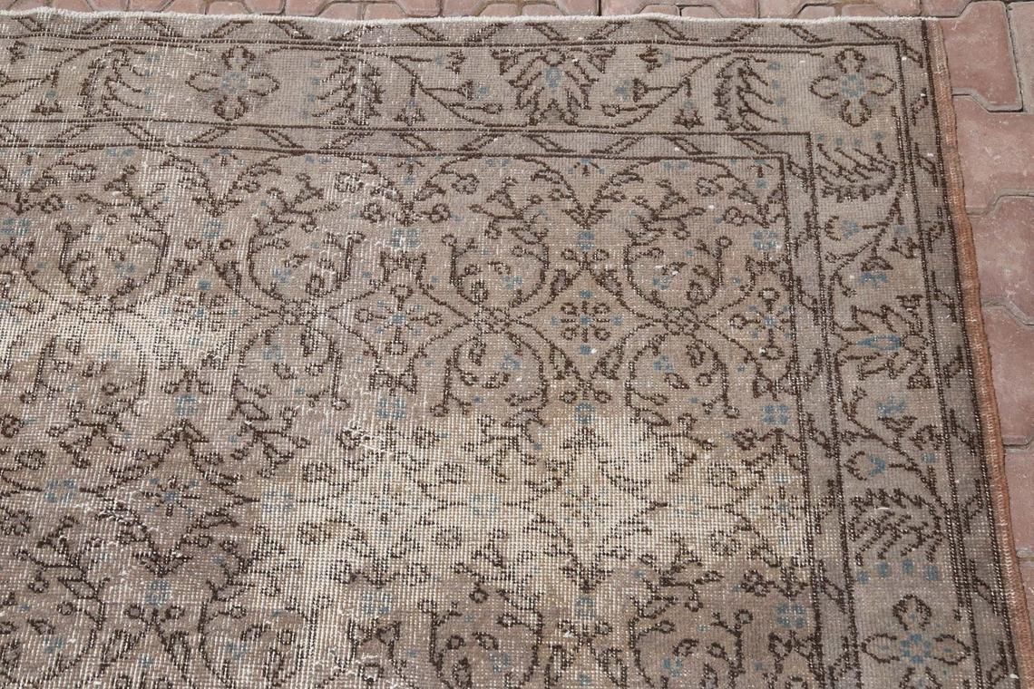 5.7x6.9 Turkish Vintage Rug, Brown Area Oushak Rug, Wool Rug, Room Decor, Floral, Living Room Rug, Distressed Rug, Boho Chic Art Deco photo buy