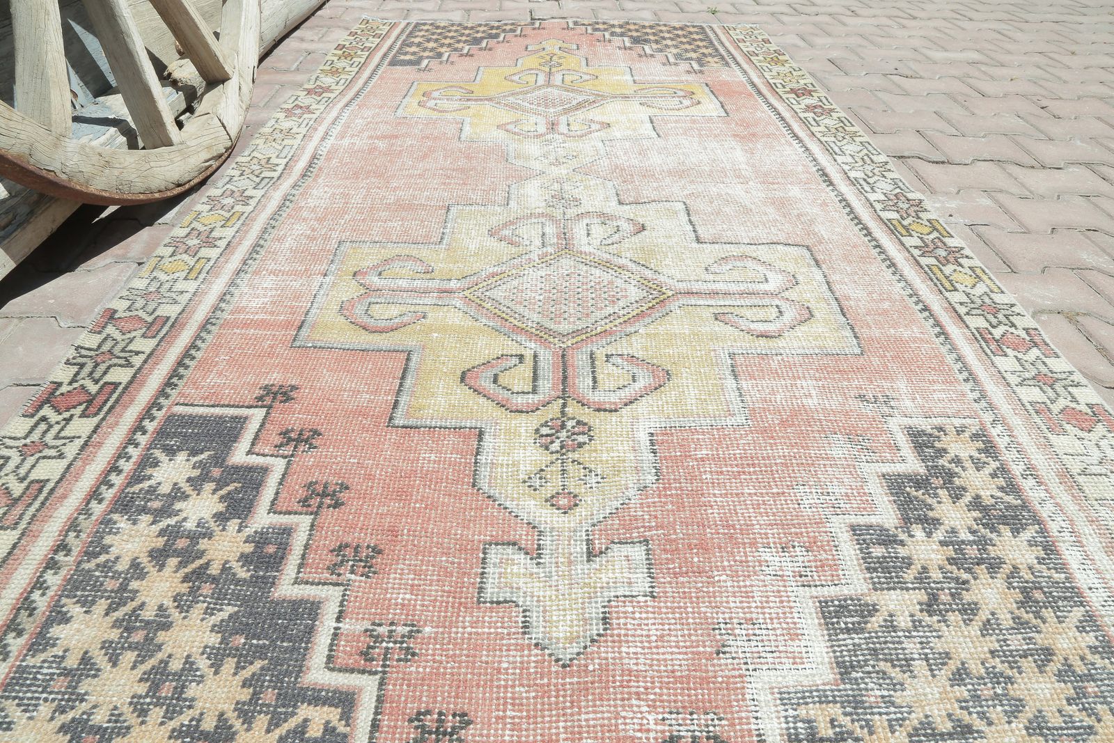 Distressed Neutral Boho Chic Vintage Rug, Natural Bohemian Handmade, Small Anatolian, Turkish Rug, Antique Rug photo vintage