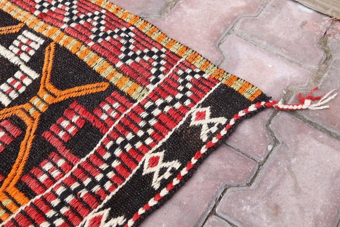 4x102, Turkish Kilim Wide Flatweave Runner, Vintage Oushak Kilim, Wool, Handmade, Hallway Runner, Home Decor, Turkish Runner, Red, Orange photo buy